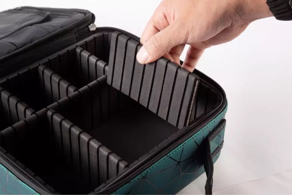 Diamond PU Travel Cosmetic Bag, Portable Cosmetic Bag With Adjustable Dividers, Makeup Brush Organizer, Makeup Suitcase For Women Diamond PU Travel Cosmetic Bag, Portable Cosmetic Bag With Adjustable Dividers, Makeup Brush Organizer, Makeup Suitcase For Women